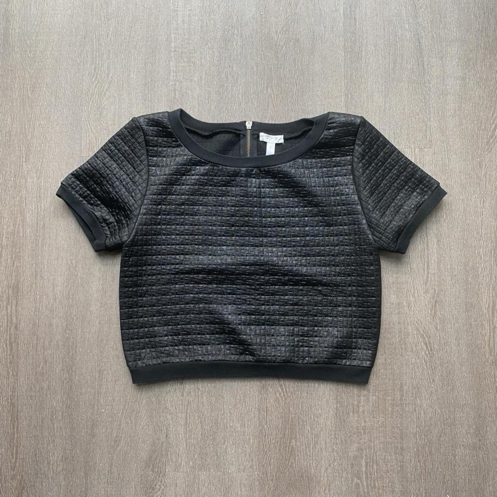 Leith Black Quilted Texture Box Top Full Zipper‎ Back Women's Size Small 1097